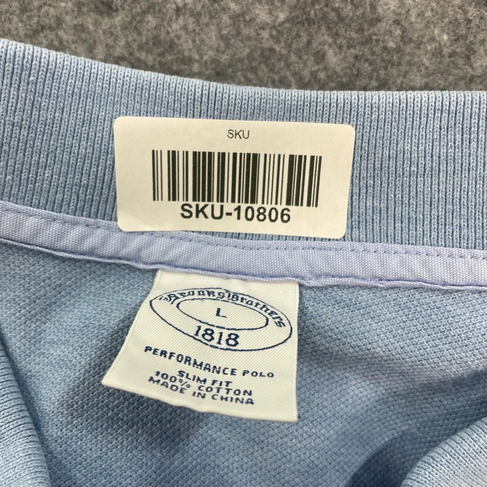 Brooks Brothers Performance Polo Mens Shirt L Light Blue Short Sleeve Long